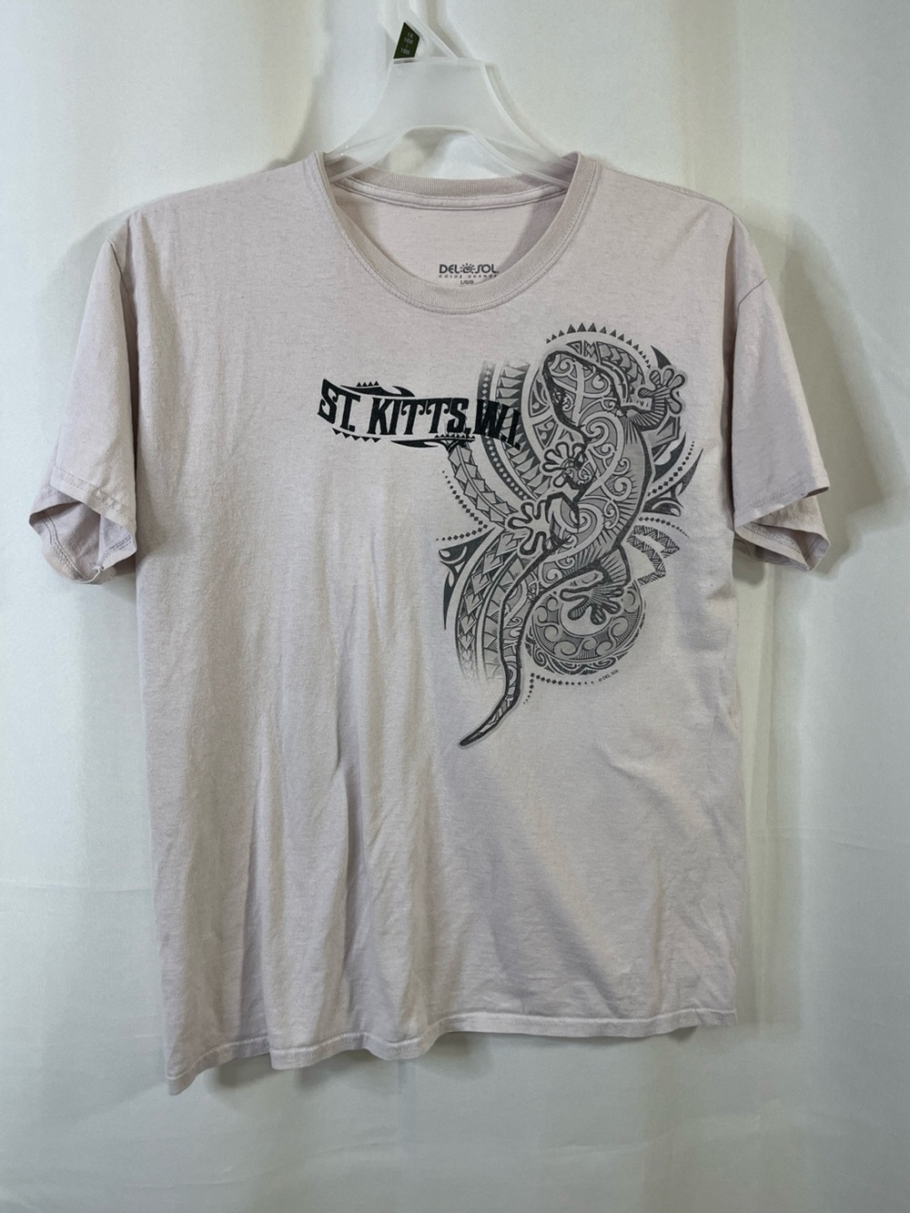 Del Sol Color Change Mens St Kitts WI Tribal Iguana Graphic Lilac Shirt L